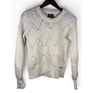 Abercrombie & Fitch Pointelle Knit Sweater Small Cream Wool Alpaca Blend